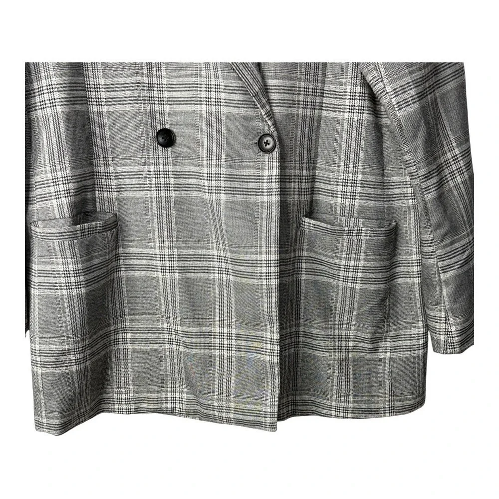 Steve Madden Plaid Double‎ Breasted Blazer Womens Large Gray Professional